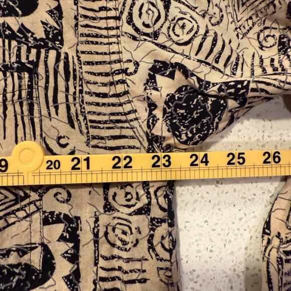 Goouch Vintage 90s Abstract Button Up Long Sleeve Shirt Beige Black Rayon Large - Picture 4 of 5